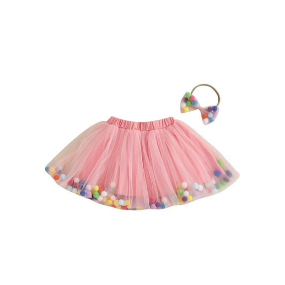 Suealasg Little Girl Tulle Tutu Skirt Colorful Plush Ball Elastic Waist Skirt 1T 2T 3T 4T 5T Toddler Girl Birthday A-Line Skirt Headband