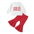 thumbnail image 1 of Suealasg Little Girl Valentine’s Day Outfits Set Clothes 6M 12M 18M 2T 3T 4T Kids Girls Long Sleeve Letter Sweatshirt+Ribbed Flare Pants 2Pcs Spring Clothing for Toddler Baby Girl, 1 of 8