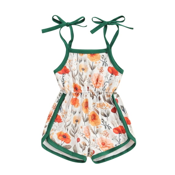 Suealasg Little Girl's Floral Print Square Neck Cami Romper Ruffle Trim Wide Leg Shorts Jumpsuit