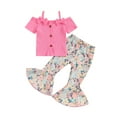 thumbnail image 1 of Suealasg Little Girls 2 Piece Outfits 1T 2T 3T 4T 5T Short Sleeve Bow T-shirt with Flower Print Flare Pants Kids Toddler Girls Summer Clothes, 1 of 9