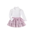 thumbnail image 1 of Suealasg Little Girls 2Pcs Autumn Skirt Set 1T 2T 3T 4T Toddler Baby Girls Long Sleeve Tops and Houndstooth Print Skirt Set Kids Girls Fall Outfit, 1 of 1