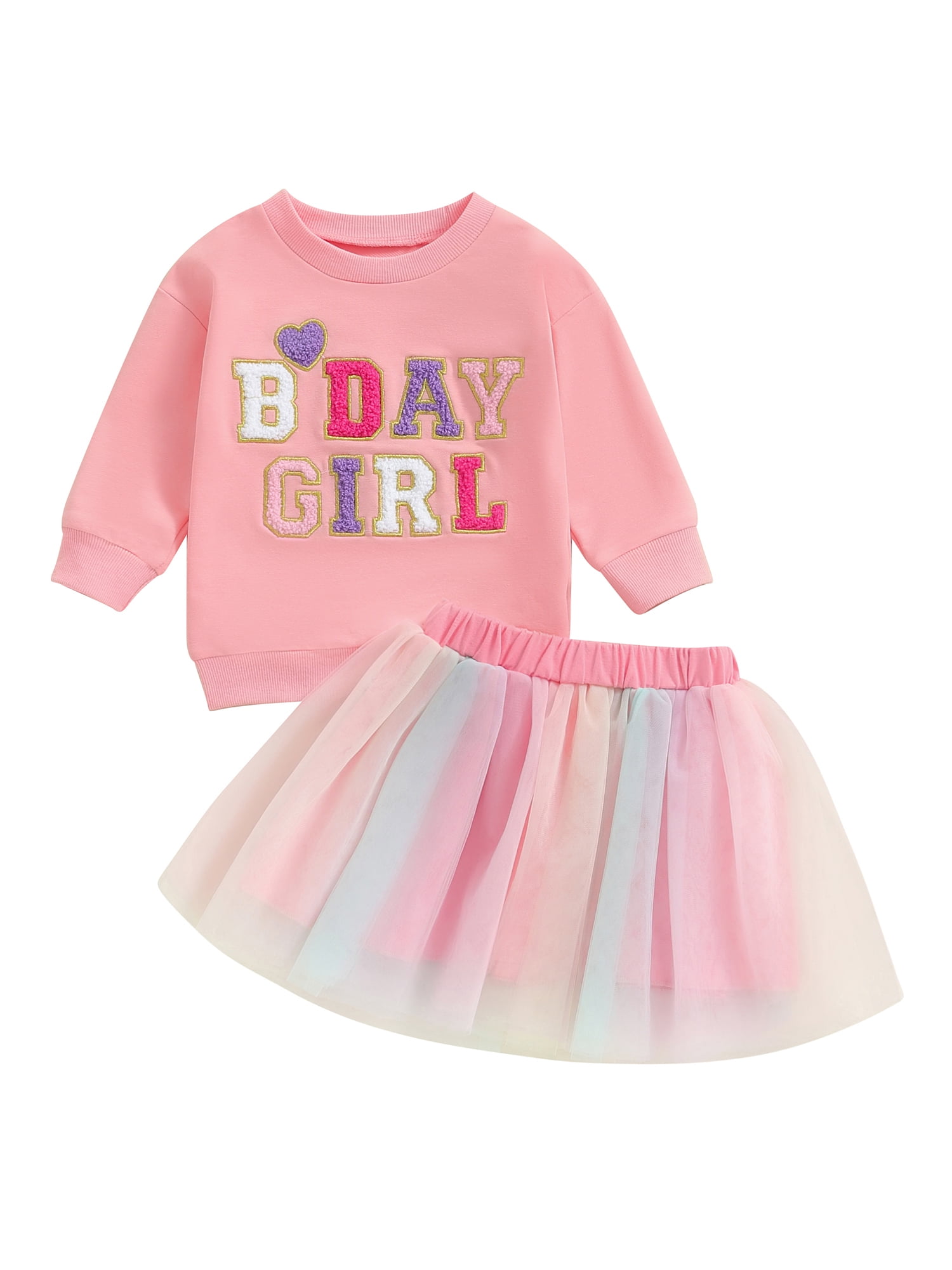Suealasg Little Girls 2Pcs Birthday Outfits Long Sleeve Letter