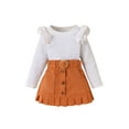 thumbnail image 1 of Suealasg Little Girls 2Pcs Fall Clothes 1T 2T 3T 4T 5T 6T Kids Girls Long Sleeve Ruffle Ribbed Tops Belted Skirt Set 2Pcs Spring Autumn Outfits for Toddler Girls, 1 of 8