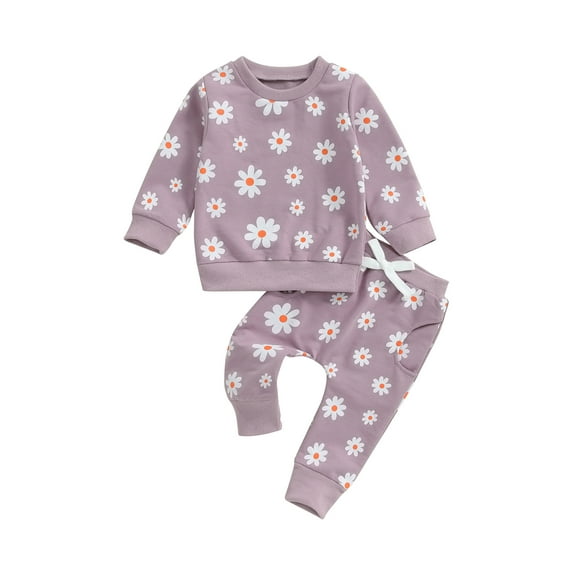 Suealasg Little Girls 2Pcs Fall Clothes 1T 2T 3T 4T 5T Toddler Girls Casual Autumn Outfits Long Sleeve Flower Print Sweatshirt Elastic Waist Sweatpants