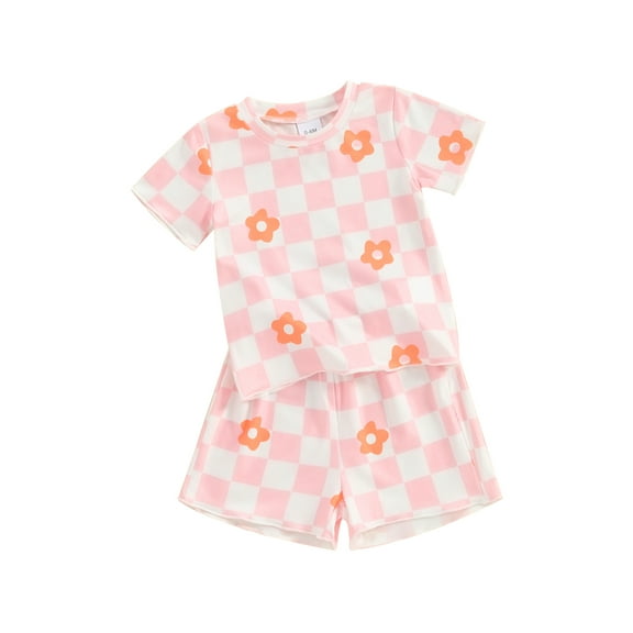 Suealasg Little Girls 2Pcs Summer Outfits Set 6M 1T 2T 3T 4T Toddler Baby Girls Shorts Set Short Sleeve Round Neck Flower Print Tops + Elastic Waist Shorts