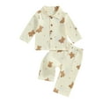 thumbnail image 1 of Suealasg Little Girls Boys Fall Pajamas Outfits Long Sleeve Bear Print Lapel Shirt Tops Elastic Pants 1T 2T 3T 4T 5T 6T Toddler Kids Autumn Sleepwear Homewear Set, 1 of 8