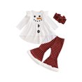 thumbnail image 1 of Suealasg Little Girls Christmas Clothes 1T 2T 3T 4T 5T 6T Kids Girls Long Sleeve Snowman Shirt Plaid Flared Pants Headband Set 3Pcs Christmas Holiday-themed Gifts for Children Girls, 1 of 8