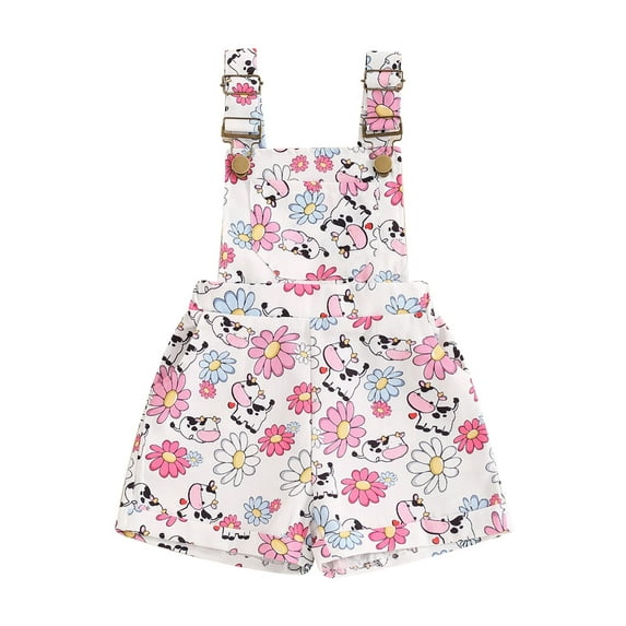 Suealasg Little Girls Denim Overalls Romper Sleeveless Flower/Chicken/Cow Print Jumpsuit 1T 2T 3T 4T 5T 6T Kids Toddler Girls Summer Suspender Shorts Playsuit