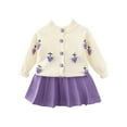thumbnail image 1 of Suealasg Little Girls Fall Outfits 6M 1T 2T 3T 4T Kids Girls Long Sleeve Strawberry Grape Sunflower Print Ribbed Cardigan A-Line Pleated Skirt Set 2Pcs Cute Autumn Clothes for Toddler Girls, 1 of 5