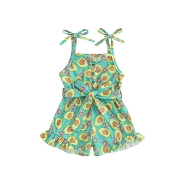 Suealasg Little Girls Jumpsuit Sleeveless Tie-up Spaghetti Straps Avocado Print Romper Pants 1T 2T 3T 4T 5T Toddler Kids Girls Summer Clothes