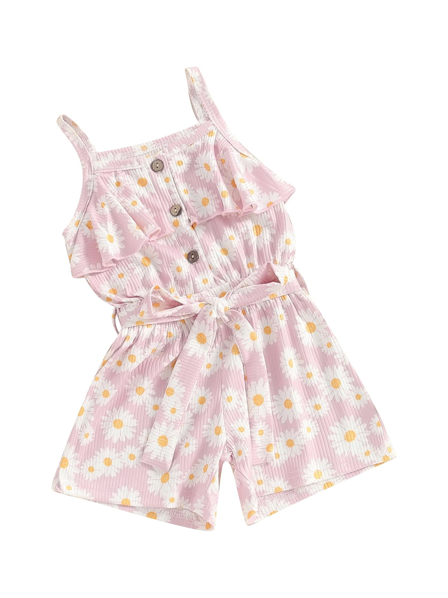 Suealasg Little Girls Overalls Romper Sleeveless Daisy Print Jumpsuit ...