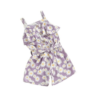 Suealasg Little Girls Overalls Romper Sleeveless Daisy Print Jumpsuit 1T 2T 3T 4T 5T 6T Kids Toddler Girls Summer Spaghetti Straps Button Down Shorts Playsuit