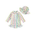 thumbnail image 1 of Suealasg Little Girls Romper Swimsuit 6M 1T 2T 3T 4T 5T Toddler Girls Floral Print Long Sleeve One Piece Swimwear Kids Girls Summer Swimming Suit Beach Wear with Sun Hat, 1 of 8