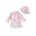 thumbnail image 1 of Suealasg Little Girls Romper Swimsuit 6M 1T 2T 3T 4T 5T Toddler Girls Floral Print Long Sleeve One Piece Swimwear Kids Girls Summer Swimming Suit Beach Wear with Sun Hat, 1 of 8