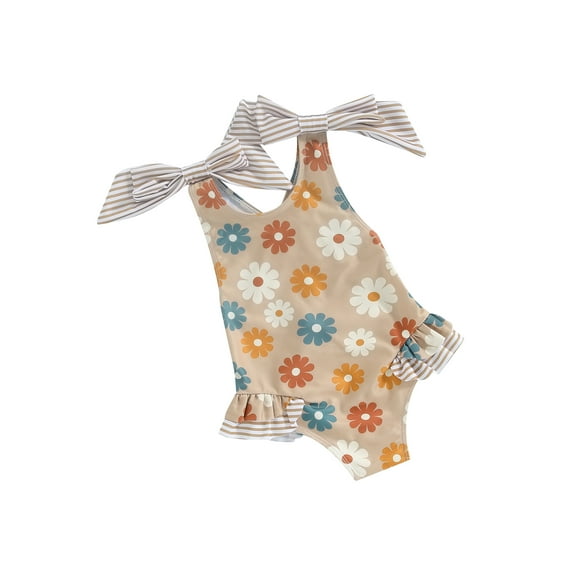 Suealasg Little Girls Romper Swimwear Sleeveless Floral Print One Piece Swimsuit 1T 2T 3T 4T 5T 6T Kids Toddler Girls Summer Bathing Suit Beachwear