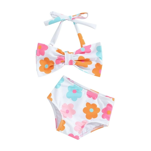 Suealasg Little Girls Summer Bikini Set Flower/Plaid Print Sleeveless Bow Bikini Tops with Shorts Swimsuit 2Pcs Kids Girls Swimsuits Beach Bathing Suit