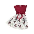 thumbnail image 1 of Suealasg Little Girls Summer Clothes Set 4T 5T 6T 7T Kids Girls Fly Sleeve Ribbed Butterfly Print Dress + Solid Color Belt Set 2Pcs Casual Beach Outfits for Child Girls, 1 of 7