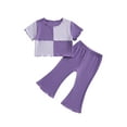 thumbnail image 1 of Suealasg Little Girls Summer Outfits Short Sleeve Contrast Color Tops + Flare Pants Set 1T 2T 3T 4T 5T Kids Girls Beach Vacation Clothes, 1 of 8