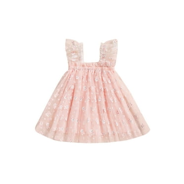 Suealasg Little Girls Summer Princess Dress 1T 2T 3T 4T Kids Girls Sleeveless Square Neck Carrot Rabbit Embroidery Mesh Tulle A-line Dress Toddler Easter Party Dress