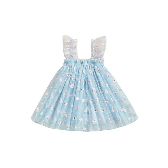 Suealasg Little Girls Summer Princess Dress 1T 2T 3T 4T Kids Girls Sleeveless Square Neck Carrot Rabbit Embroidery Mesh Tulle A-line Dress Toddler Easter Party Dress