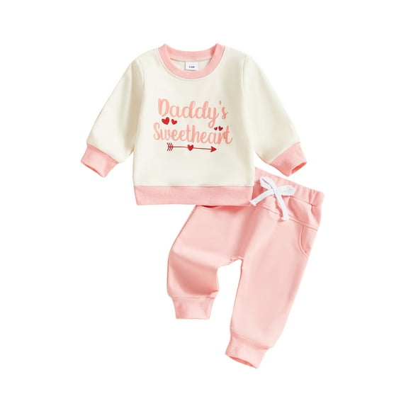 Suealasg Little Girls Valentine’s Day Outfits Set 1T 2T 3T 4T Kids Girls Long Sleeve Letter Heart Print Sweatshirt and Pants Set 2 Piece Toddler Girls Spring Fall Clothes