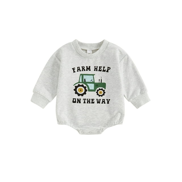 Suealasg Newborn Baby Boy Farm Clothes Short Sleeve Tractor Print