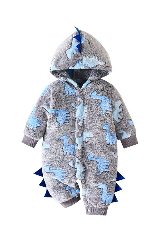 Newborn Baby Boy Plush Snowsuit Long Sleeve  Dinosaur Fleece Hooded Romper Jumpsuits 3 6 9 12 18 Months Infant Boy Winter Warm Outwear Clothes