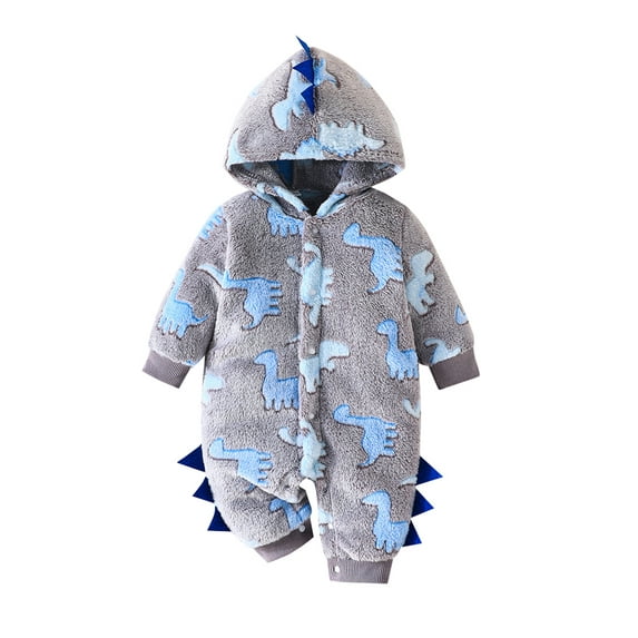 Suealasg Newborn Baby Boy Plush Snowsuit Long Sleeve Dinosaur Fleece Hooded Romper Jumpsuits 3 6 9 12 18 Months Infant Boy Winter Warm Outwear Clothes
