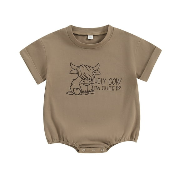 Suealasg Newborn Baby Boys Girl Outfits Short Sleeve Cow Print Romper Toddler Boys Girls Summer Western Clothes