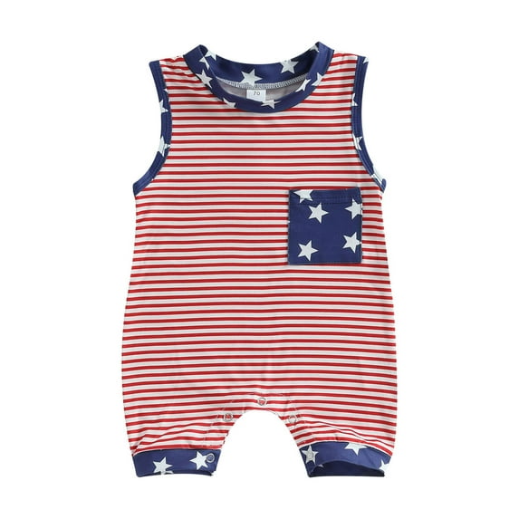 Suealasg Newborn Baby Boys Girls My 1St Fourth of July Jumpsuit Sleeveless Star Striped Print Romper Bodysuit Infant Summer One-Piece Clothes for Boys Girls