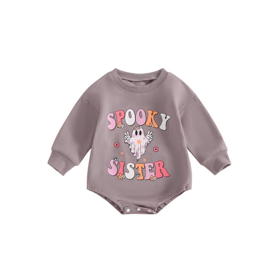 Suealasg Newborn Baby Boys Girls Halloween Clothes Short Sleeve Letter Ghost Print Sweatshirt Romper Bodysuit Jumpsuits 3 6 12 18 Months Infant Fall Playsuit