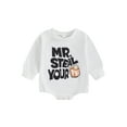 thumbnail image 1 of Suealasg Newborn Baby Boys Girls Halloween Sweatshirt Romper Long Sleeve Letter Print Bodysuit 3 6 12 18 Months Infant Halloween One Piece Clothes, 1 of 7