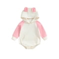 thumbnail image 1 of Suealasg Newborn Baby Boys Girls Hooded Sweatshirt Romper Long Sleeve Contrast Color Bodysuit 3 6 12 18 Months Infant Fall One Piece Clothes, 1 of 7