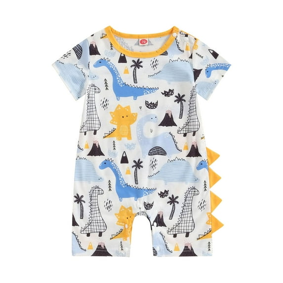 Suealasg Newborn Baby Boys Girls Jumpsuit Short Sleeve Crew Neck Dinosaur Print Romper Shorts 3M 6M 12M 18M Infant Boys Girls Summer One Piece Clothes