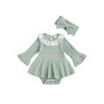 thumbnail image 1 of Suealasg Newborn Baby Girl 2 Piece Outfits 3 6 9 12 18 Months Infant Girls Long Sleeve Crew Neck Ribbed Romper Dress Headband Fall Clothes Set, 1 of 7