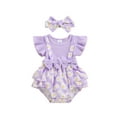 thumbnail image 1 of Suealasg Newborn Baby Girl Clothes Fly Sleeve Daisy Print Bow Romper with Headband Set 2Pcs Infant Summer Photoshoot Outfits, 1 of 7