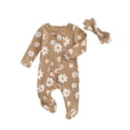 thumbnail image 1 of Suealasg Newborn Baby Girl Footies Romper Warm Long Sleeve Flower Print Jumpsuit +Headband 3 6 9 Months Infant Girl Fall Winter Clothes, 1 of 6