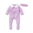 thumbnail image 1 of Suealasg Newborn Baby Girl Knit Romper Warm Long Sleeve Knit Sweater Button Jumpsuit +Headband 1 3 6 9 Months Infant Fall Winter Clothes, 1 of 8