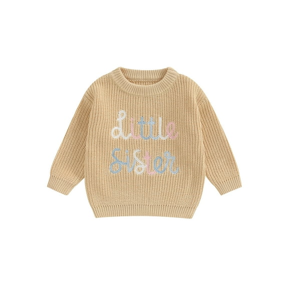 Suealasg Newborn Baby Girl Knit Sweater Round Neck Long Sleeve Colorful Letter Embroidery Knitwear Pullover Sweatshirt 3 6 9 12 18 Months Infant Fall Winter Clothes