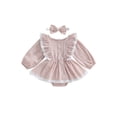 thumbnail image 1 of Suealasg Newborn Baby Girl Romper Dress Lace Trim Long Sleeve Round Neck Jumpsuit Dresses + Headband 3M 6M 12M 18M Infant Fall Clothes, 1 of 7