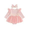 thumbnail image 1 of Suealasg Newborn Baby Girl Romper Dress Long Sleeve Tulle Patchwork 3D Flower Embroidery Overall Skirt Headband Infant Fall Winter Clothes, 1 of 7