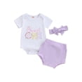 thumbnail image 1 of Suealasg Newborn Baby Girls Birthday Outfits Short Sleeve Romper + Ruffle Shorts + Headband Set 6 12 18 Months Infant Girls Summer 3Pcs Clothes, 1 of 1