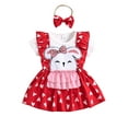 thumbnail image 1 of Suealasg Newborn Baby Girls Easter Outfits Heart Print Bunny Patchwork Short Sleeve Romper Dress with Cute Infant 2Pcs Newborn 1st Birthday Clothes, 1 of 9