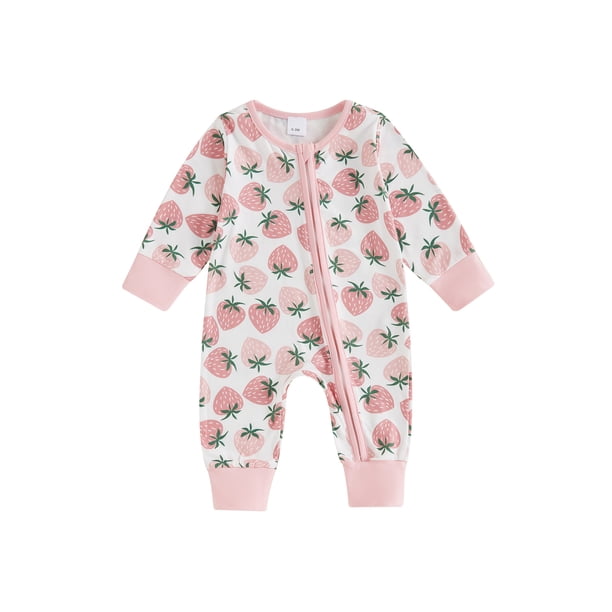 Suealasg Newborn Baby Girls Fall Jumpsuit Long Sleeve Strawberry