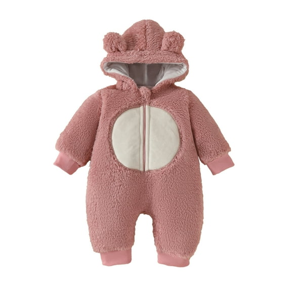 Suealasg Newborn Baby Girls Plush Snowsuit Jumpsuits Long Sleeve Bear Fleece Romper 3 6 9 12 18 Months Infant Girls Winter Warm Outwear Clothes