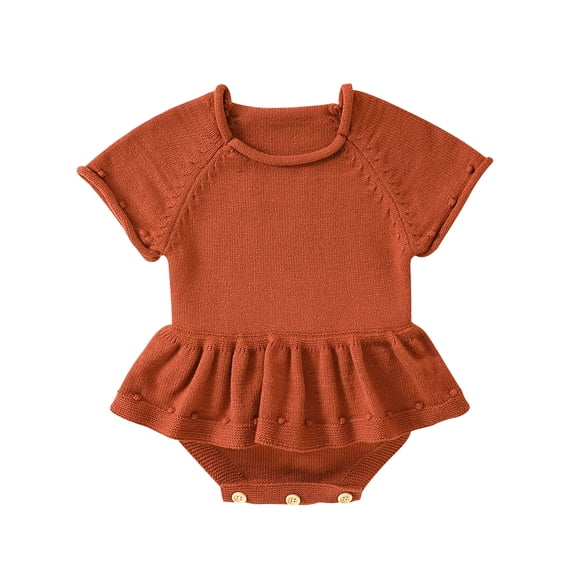 Suealasg Newborn Baby Girls Romper Dress Infant Short Sleeve Crewneck Solid Color Knit Bodysuit 3M 6M 12M 18M 24M Toddler Girls Summer Sweet Clothes