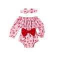 thumbnail image 1 of Suealasg Newborn Baby Girls Romper Long Sleeve Heart Print Bodysuit Smocked Jumpsuit with Headband Spring Valentine's Day Clothes 0-18 Months, 1 of 9