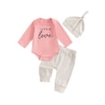 thumbnail image 1 of Suealasg Newborn Boys Fall Outfits 3Pcs Baby Boys Clothes Set Long Sleeve Letters Romper Long Pants Hat 3 6 9 12 Months Infant Boys Autumn Clothing, 1 of 7