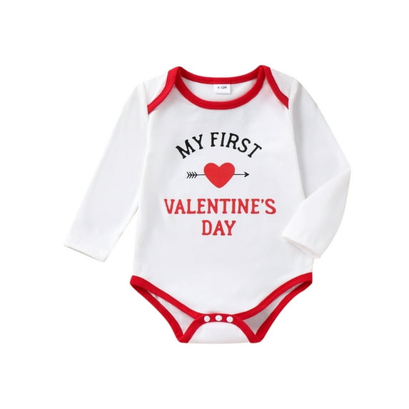 Suealasg Newborn Boys Girls Romper Baby Valentine Clothes Long Sleeve Crew Neck Embroidery Letters Stripe Bodysuit Print 6M 12M 18M Infant Spring One Piece Clothing