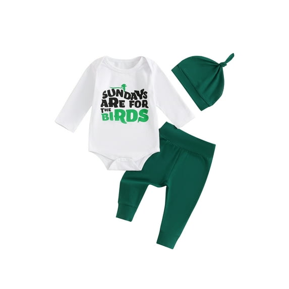 Suealasg Newborn Boys Spring Fall 3Pcs Outfit Sets 3 6 12 18 Months Infant Long Sleeve Letter Print Romper Sweatpants Hat Sets Baby Boys Clothes